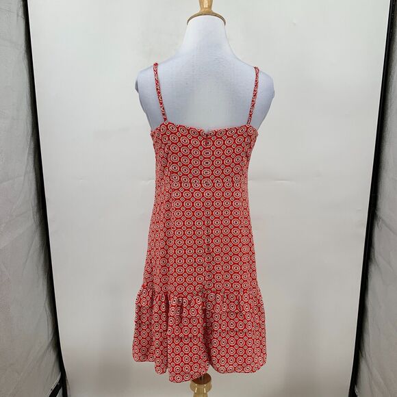 J Crew Ruffle Hem Dress Womens 0 Red Printed Spaghetti Drop Waist Knee Length - Picture 9 of 16